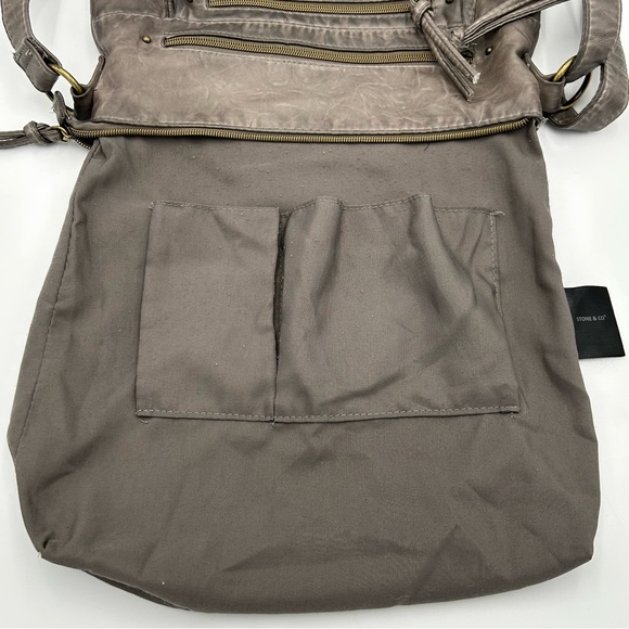 Stone & Co Faux Leather Crossbody Bag Purse Size M Adj Strap Studded Gray‎ Lagom - Picture 6 of 11
